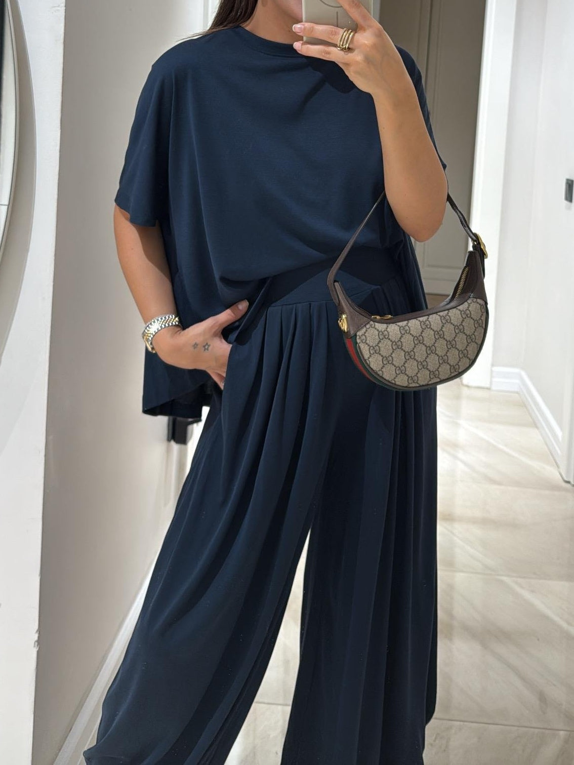 Short Sleeve Top and Wide Leg Pants Two Piece Set