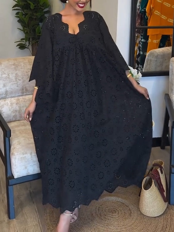 Elegant Black Hollow Pattern Dress Black