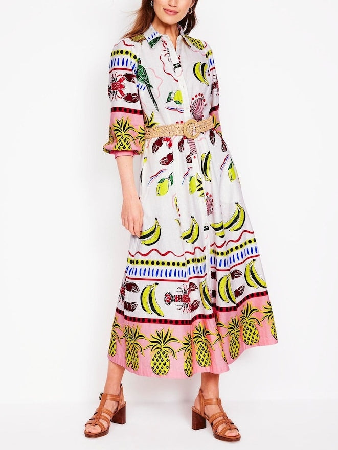 Multicolor Tropical Carnival Shirt Dress Multicolor