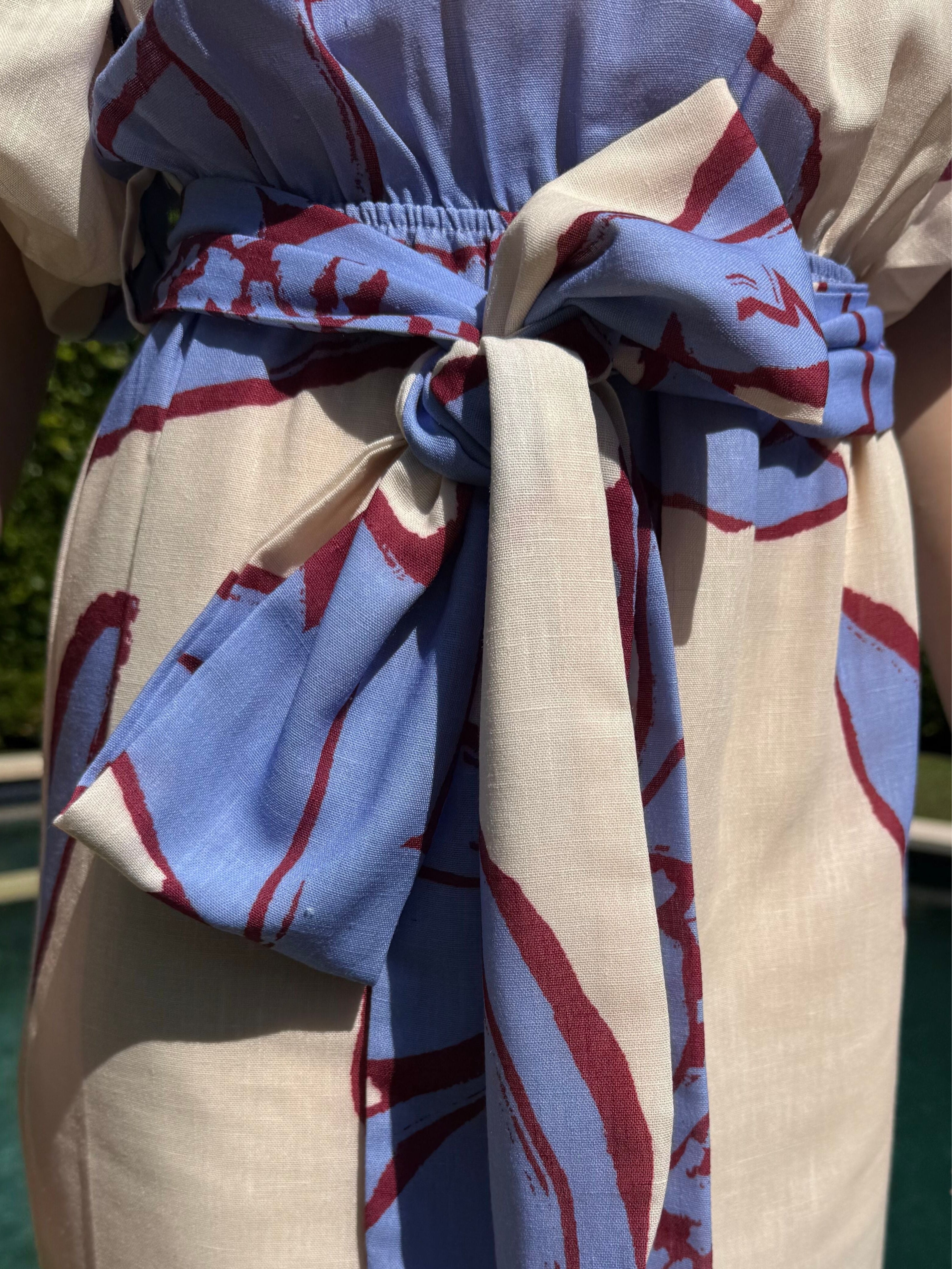 Botanical Print Off-The-Shoulder Tie-Waist Maxi Dress
