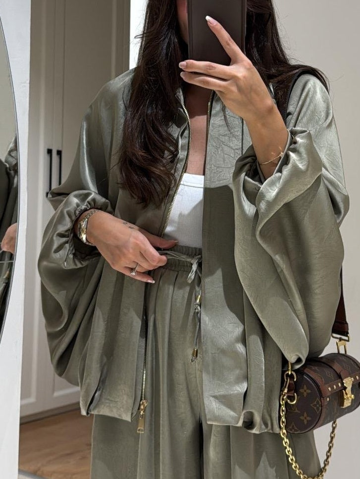 Shirt Jacket and Wide Leg Pants Two Piece Set