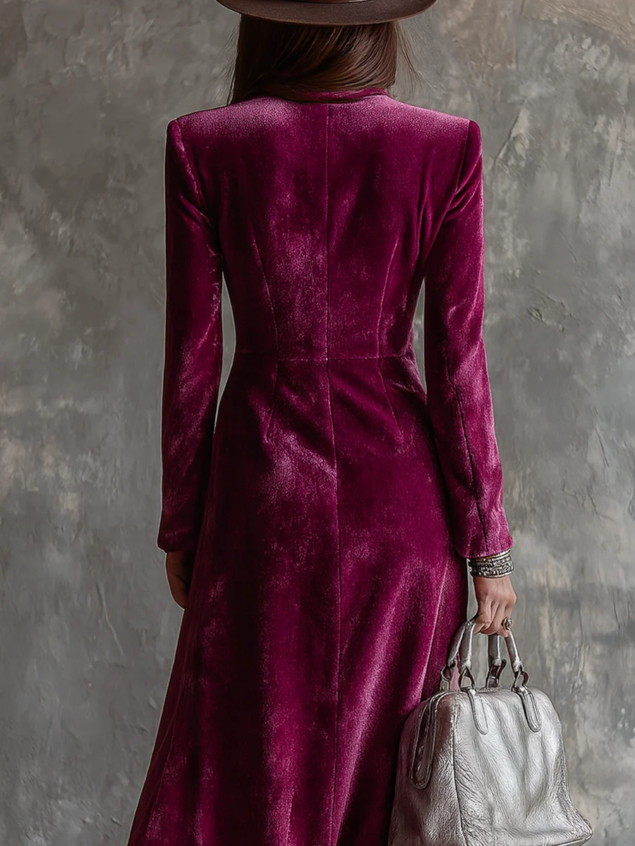 Velvet Double Breasted Peak Lapel Longline Coat