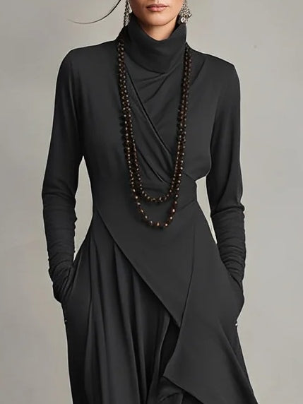 Purple High neck Asymmetrical Pleated Maxi Dress