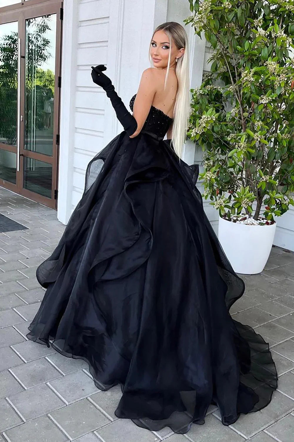 Princess A Line Sweetheart Black Corset Prom Dress with Beding