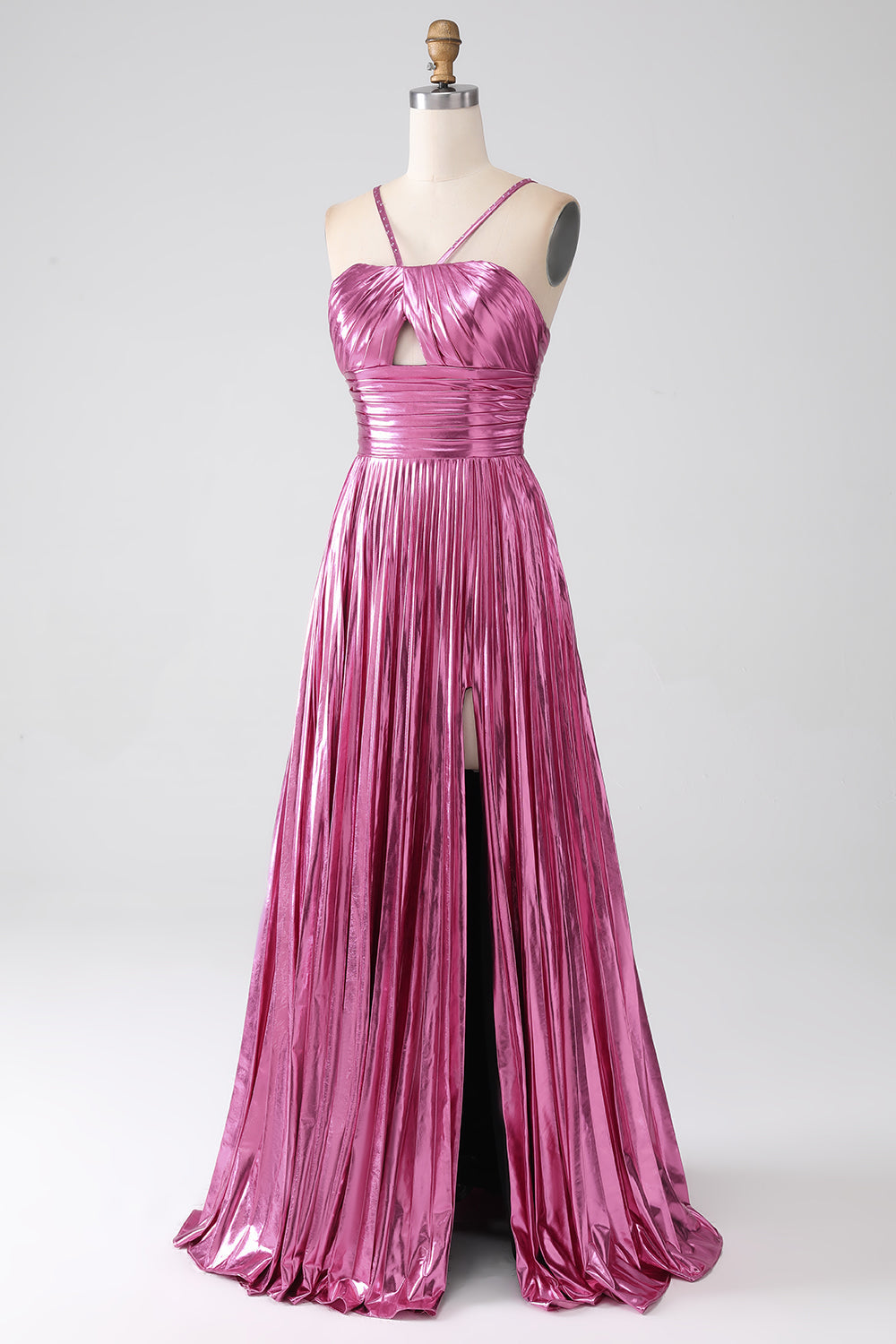 20721 - A Line Halter Ruched Long 2024 Semi Formal Prom Dress with Slit