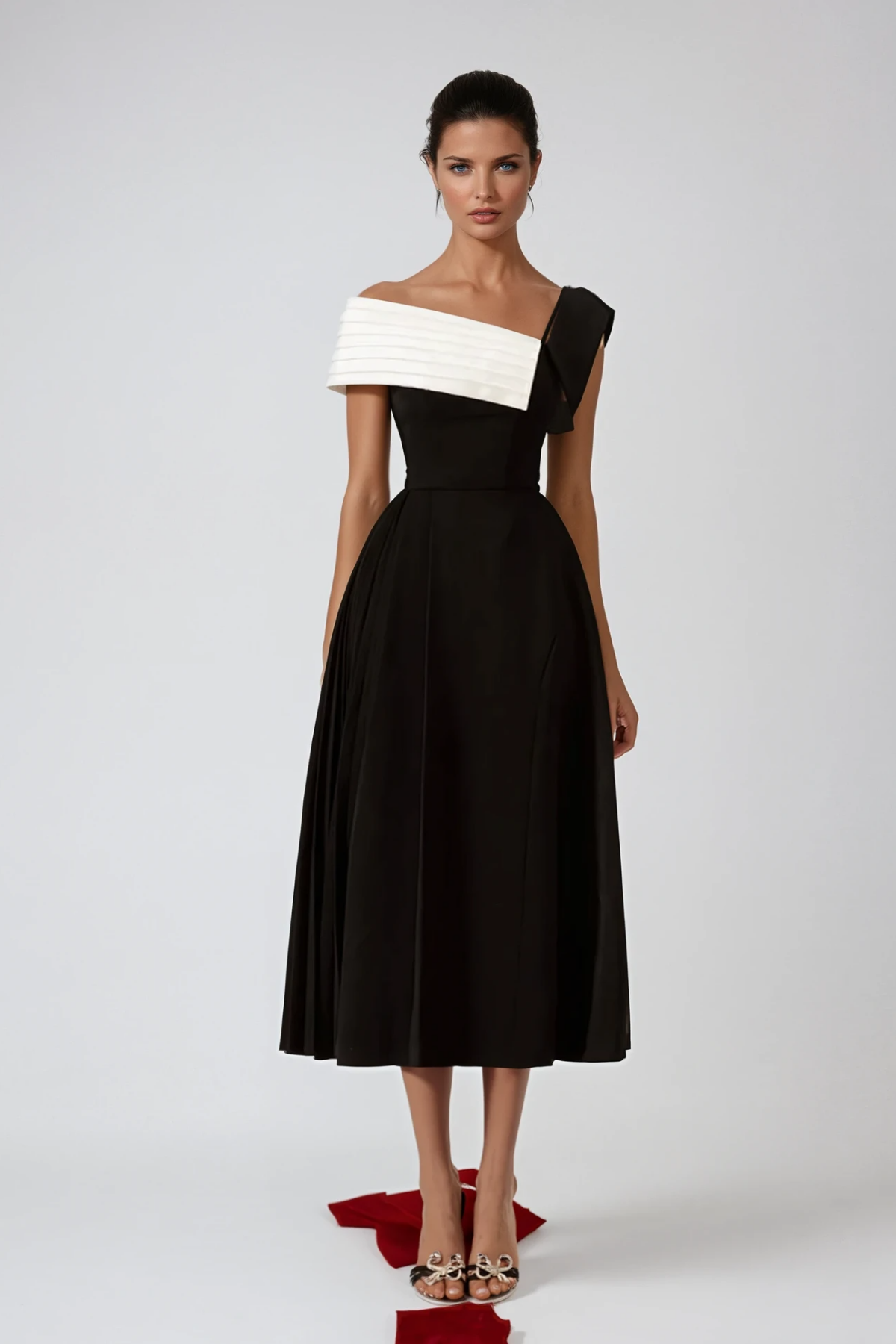 Asymmetric Ya Lapel Midi Dress