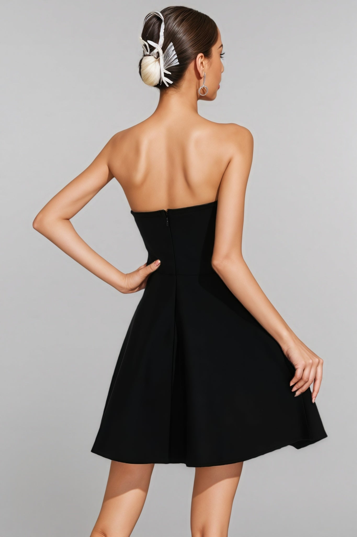 Rhinestone Trim Studded Strapless Fit and Flare A-Line Mini Dress