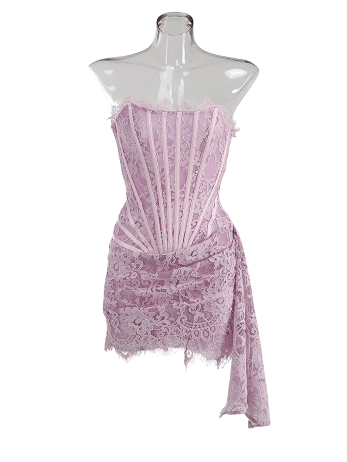 Strapless Lace Dress In Blush - View 6