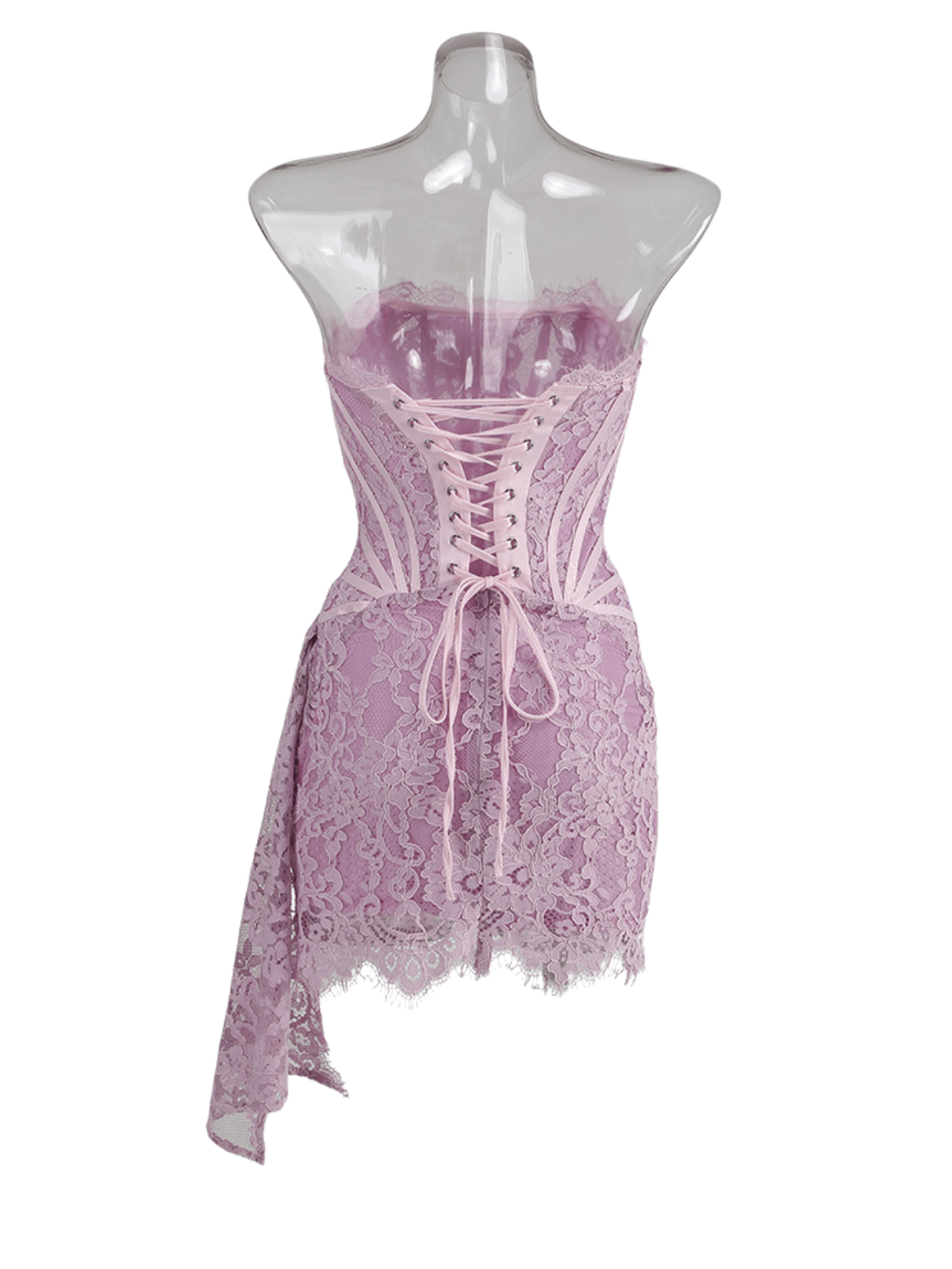 Strapless Lace Dress In Blush - View 7