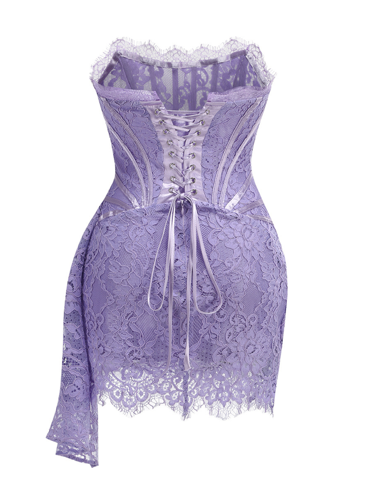 Strapless Lace Dress In Lilac - View 2