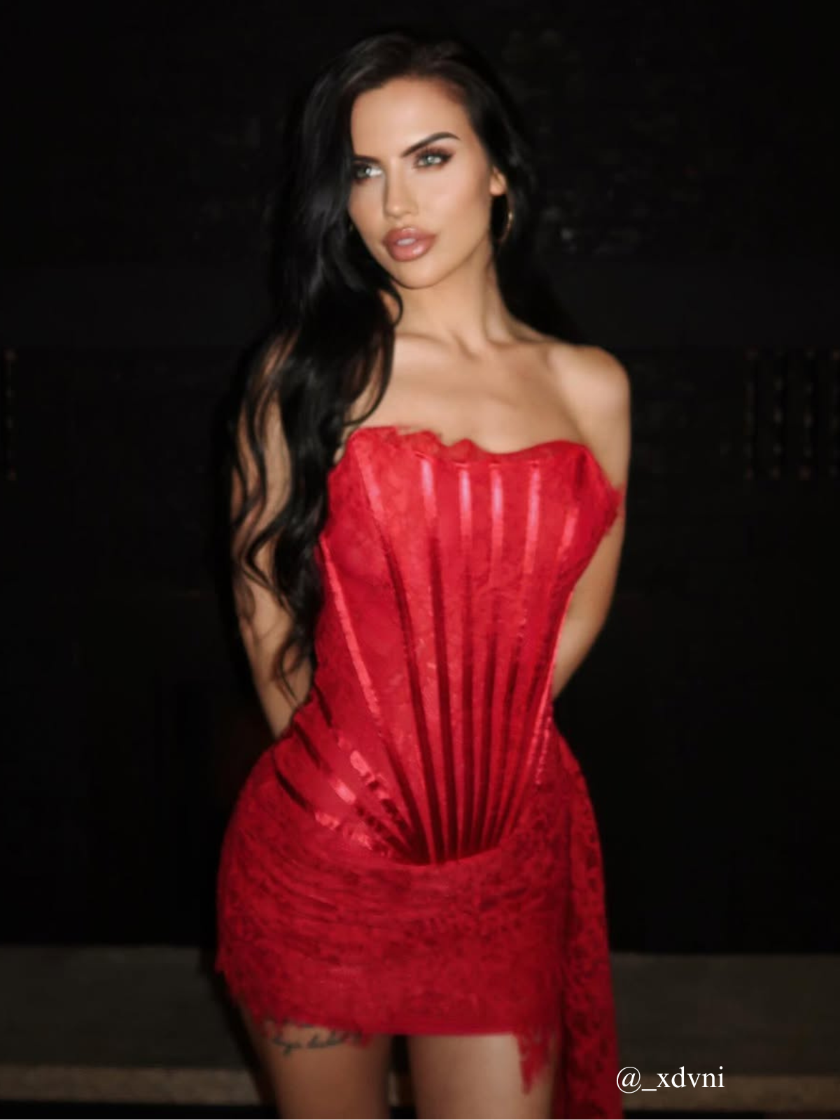 Strapless Lace Dress In Red - View 3