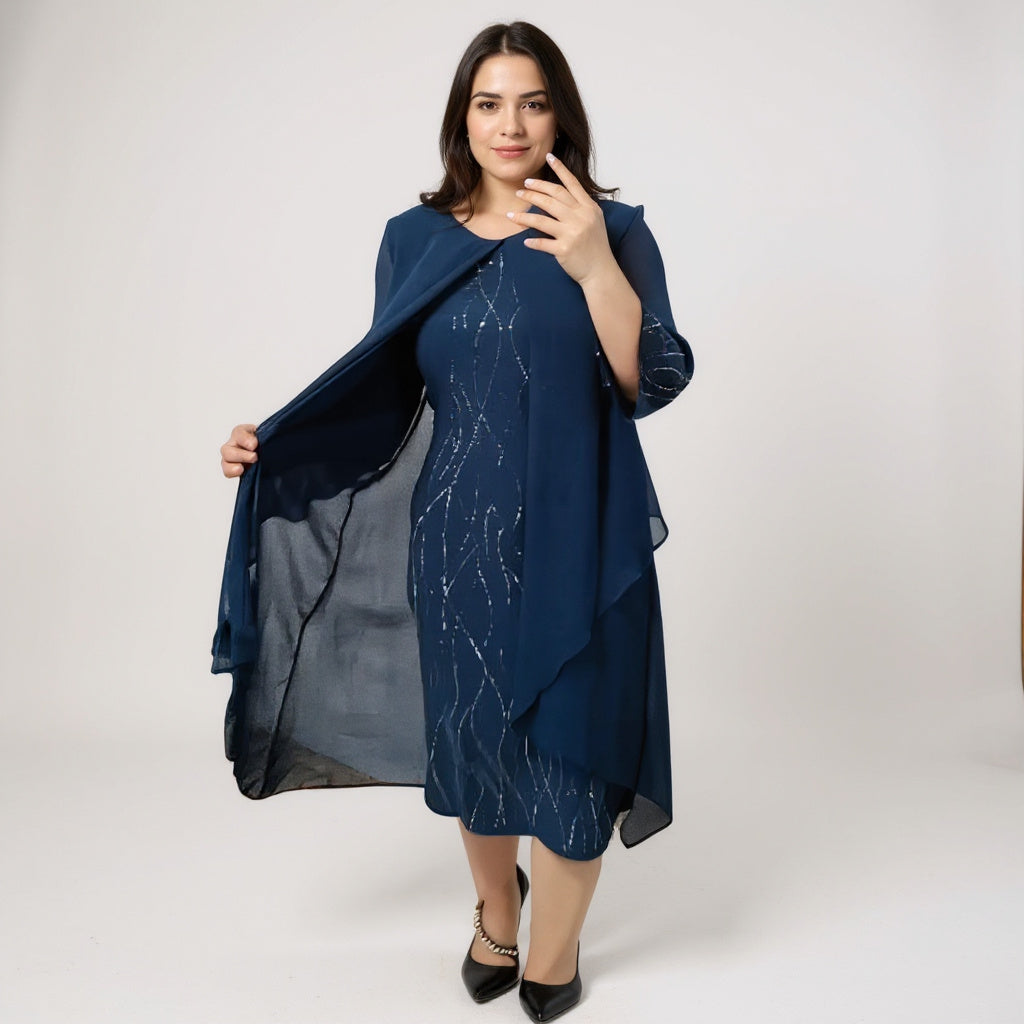 Nienke - Elegant Wrap Dress Navy Blue
