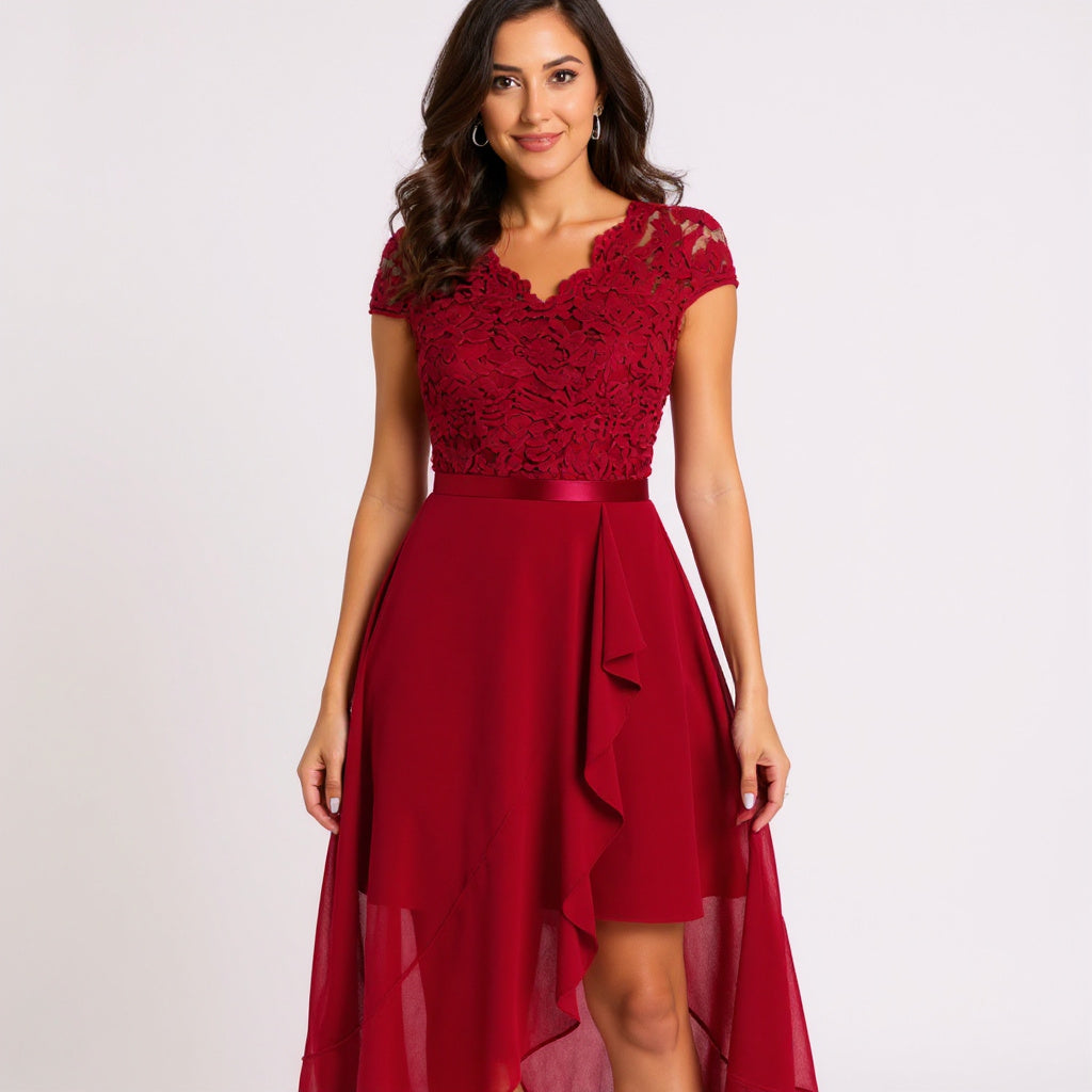 Seraphina | Lace Overlay Midi Dress Red