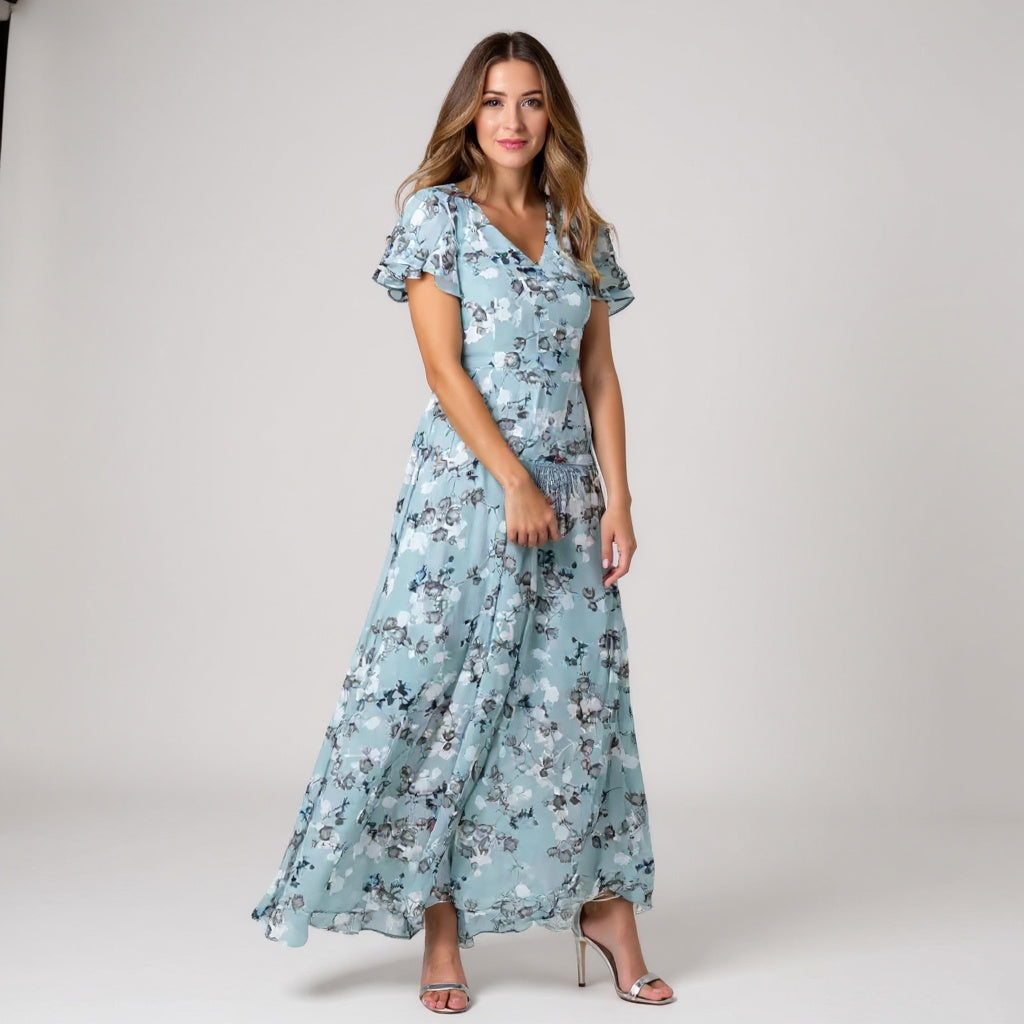 Leonore Glamorous Tummy Covering Dress Blue