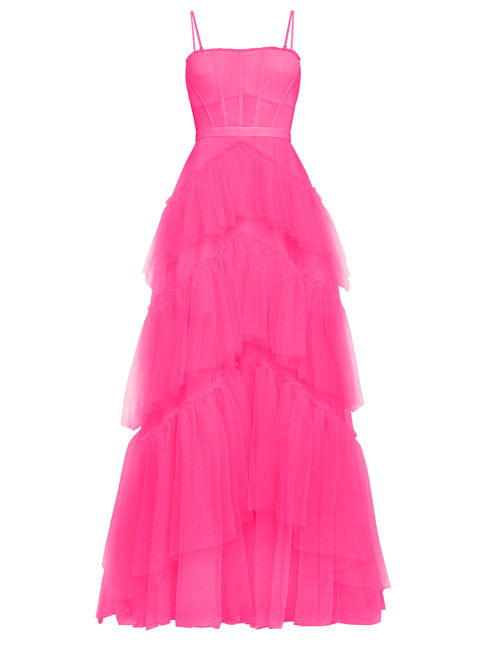 Tulle Corset Bodice Sweetheart Spaghetti Strap Tiered Ruffle Maxi Gown