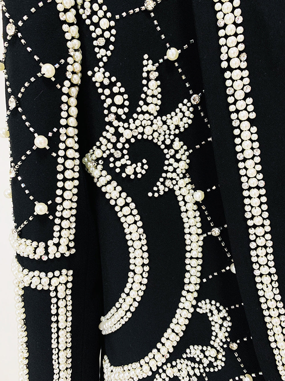 Pearl Beaded Rhinestone Grid Long Sleeve Deep V Blazer Mini Dress