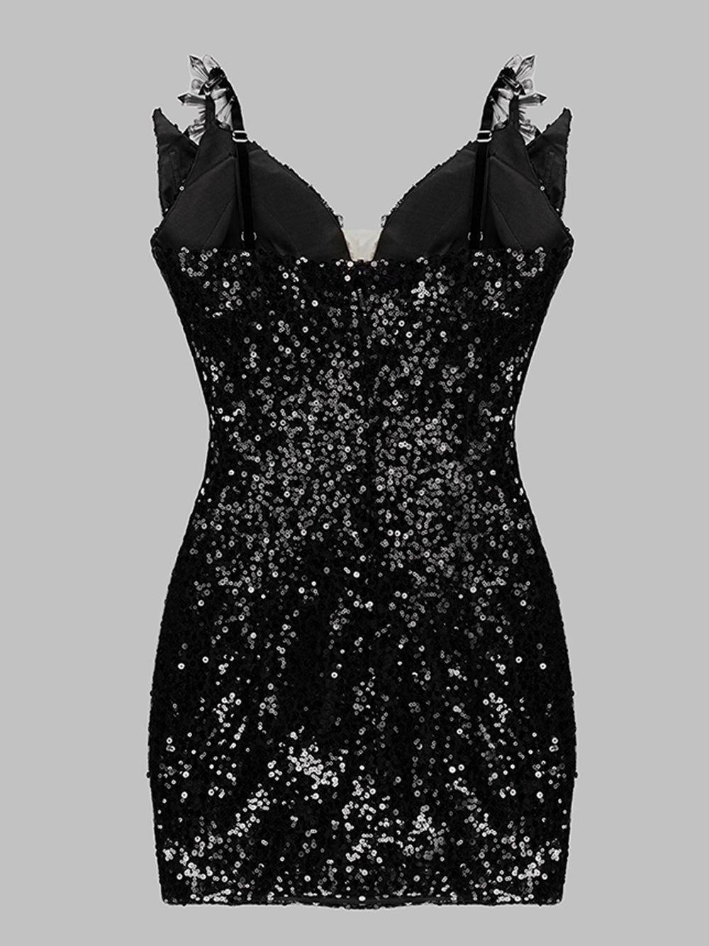 Sequin Deep V-Neck Sheer Corset Bodycon Mini Dress