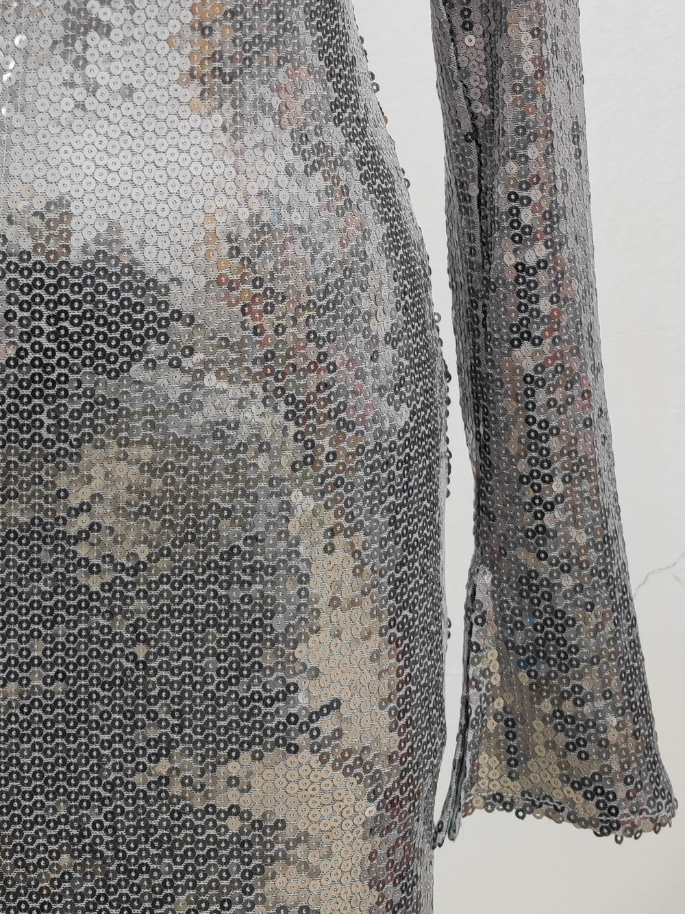 Sequin Deep V-Neck Long Sleeve Bodycon Mini Dress