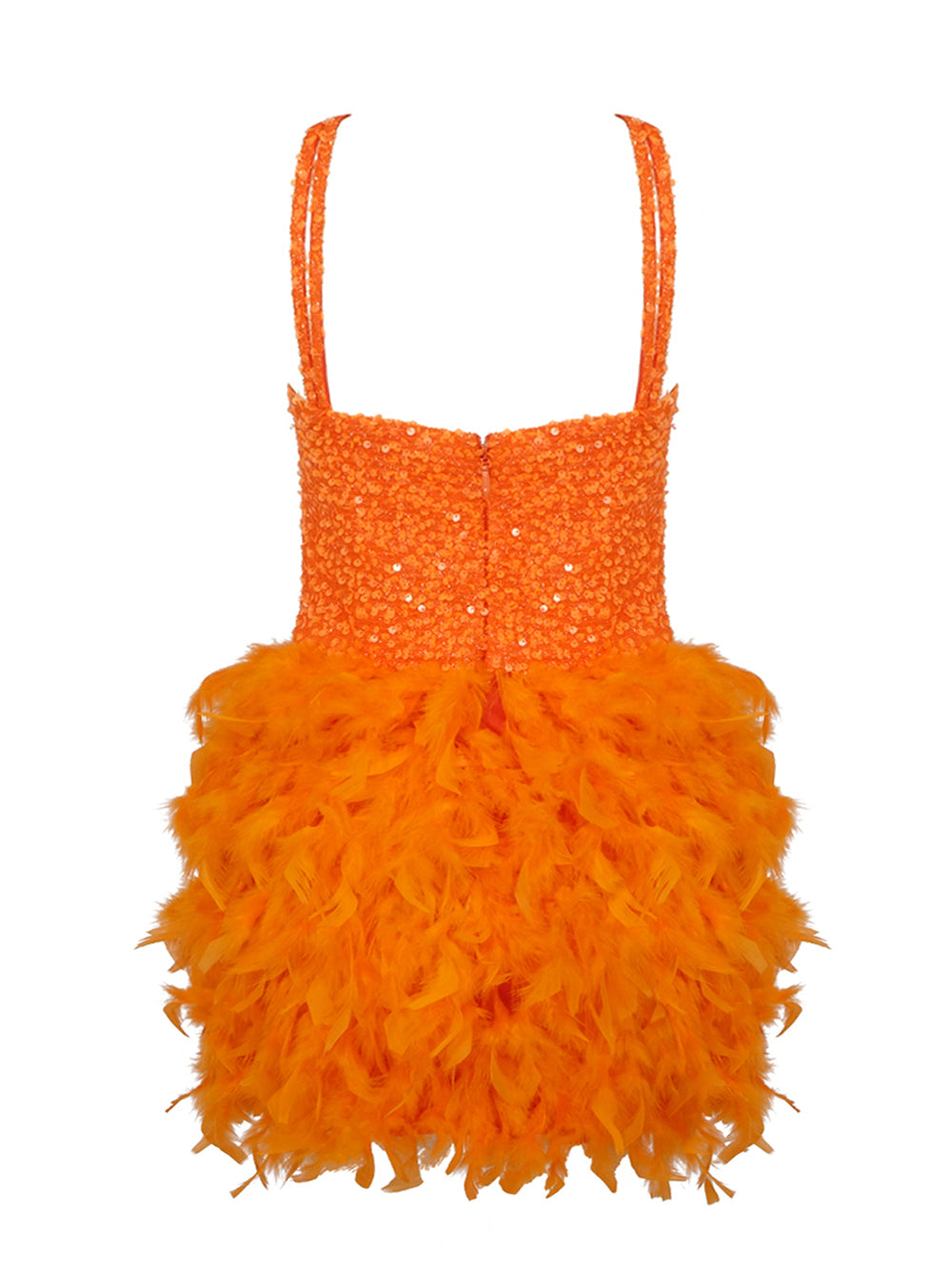 Sequin Sweetheart Cross Strap Feather Skirt Mini Dress