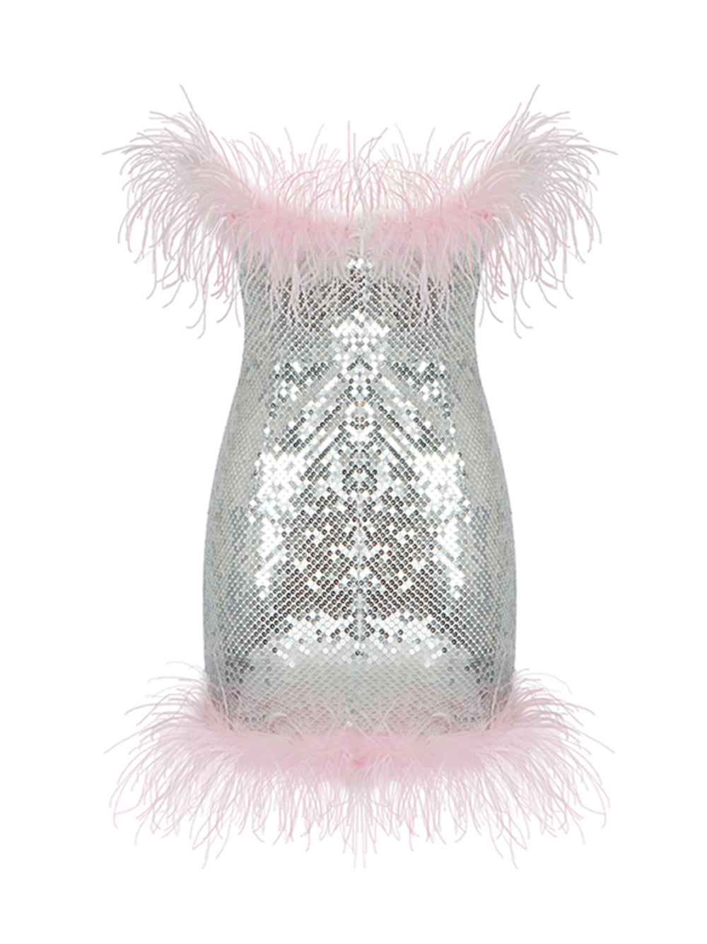 Sequin Strapless Feather Trim Bodycon Mini Dress