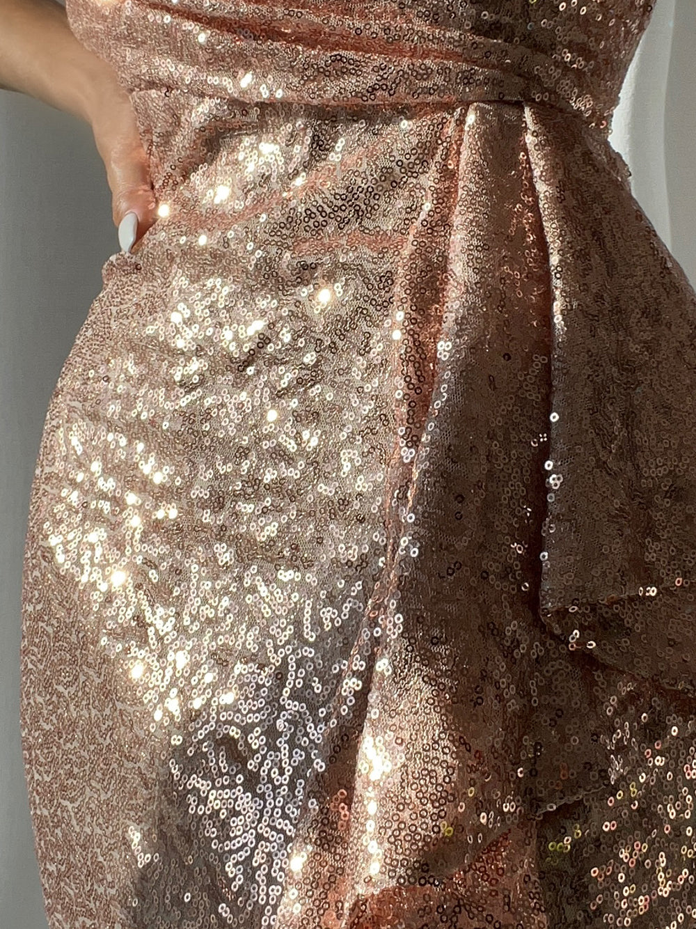 Sequin Sweetheart Off Shoulder Ruched High Split Bodycon Midi Dress