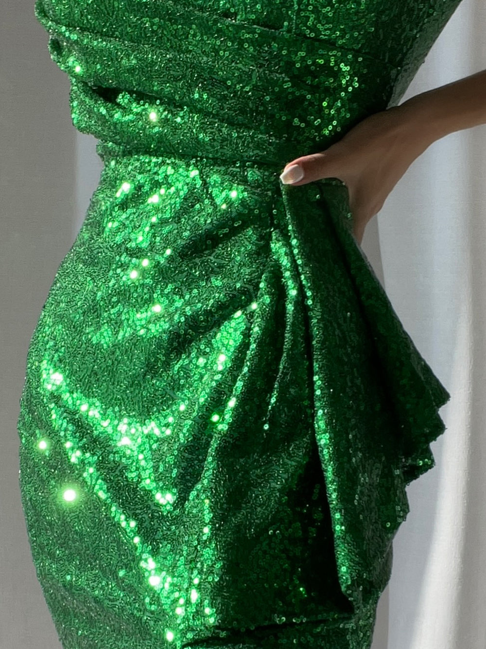 Sequin Sweetheart Off Shoulder Ruched High Split Bodycon Midi Dress