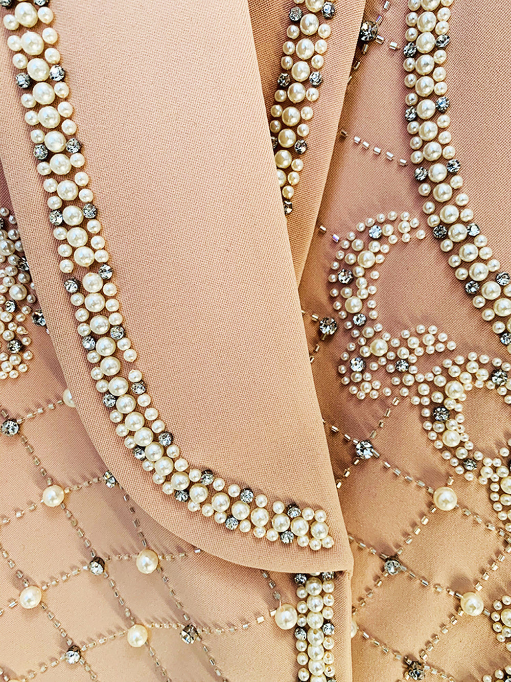 Pearl Rhinestone Beaded Deep V-Neck Long Sleeve Blazer Mini Dress