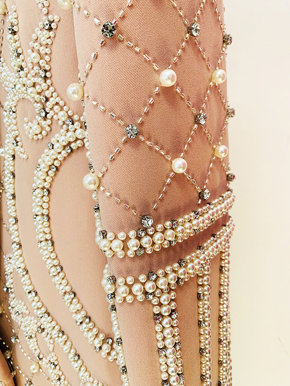 Pearl Rhinestone Beaded Deep V-Neck Long Sleeve Blazer Mini Dress