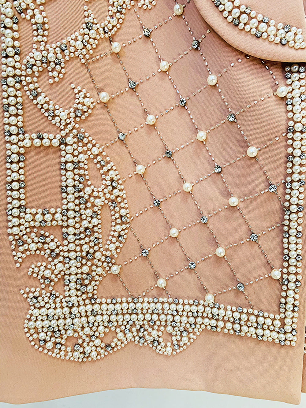 Pearl Rhinestone Beaded Deep V-Neck Long Sleeve Blazer Mini Dress