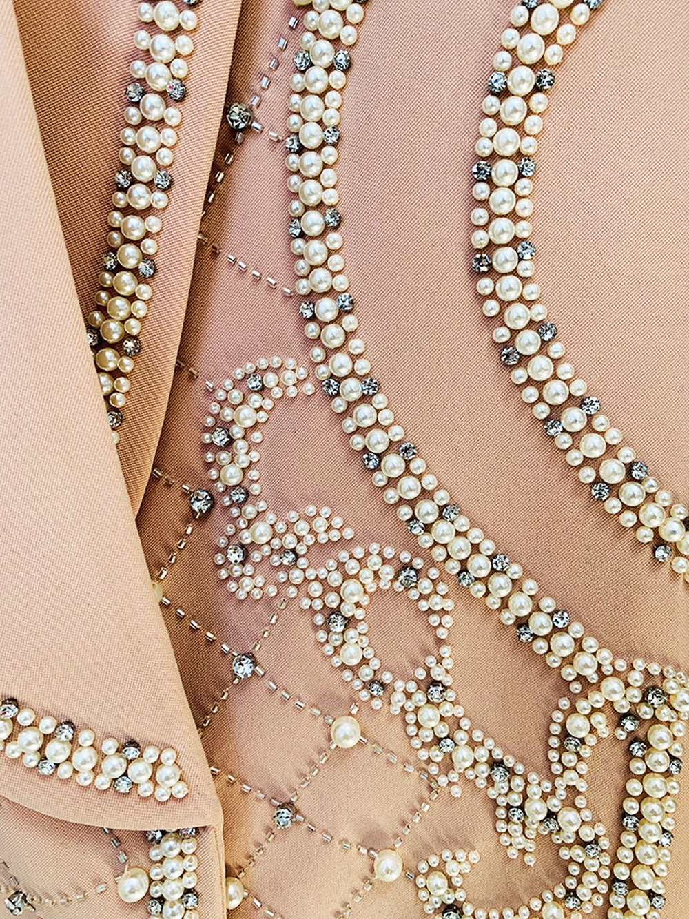 Pearl Rhinestone Beaded Deep V-Neck Long Sleeve Blazer Mini Dress