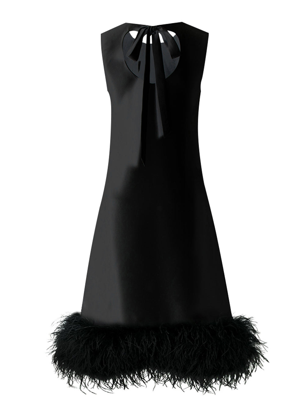 Cowl Neck Sleeveless Shift Feather Hem Midi Dress