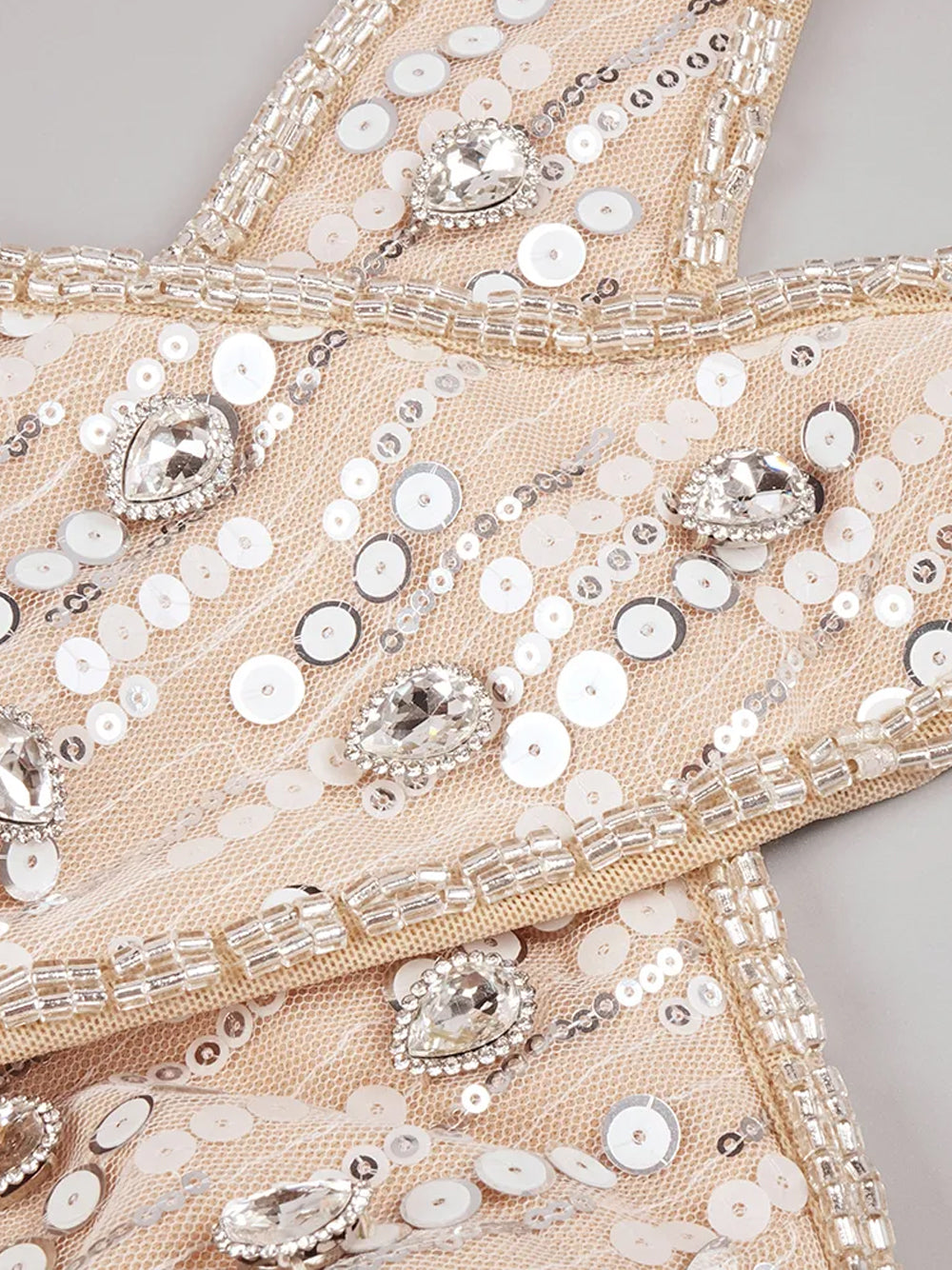 Sequin Rhinestone Halter Cross Strap Corset Mesh Cut Out Feather Trim Mini Dress