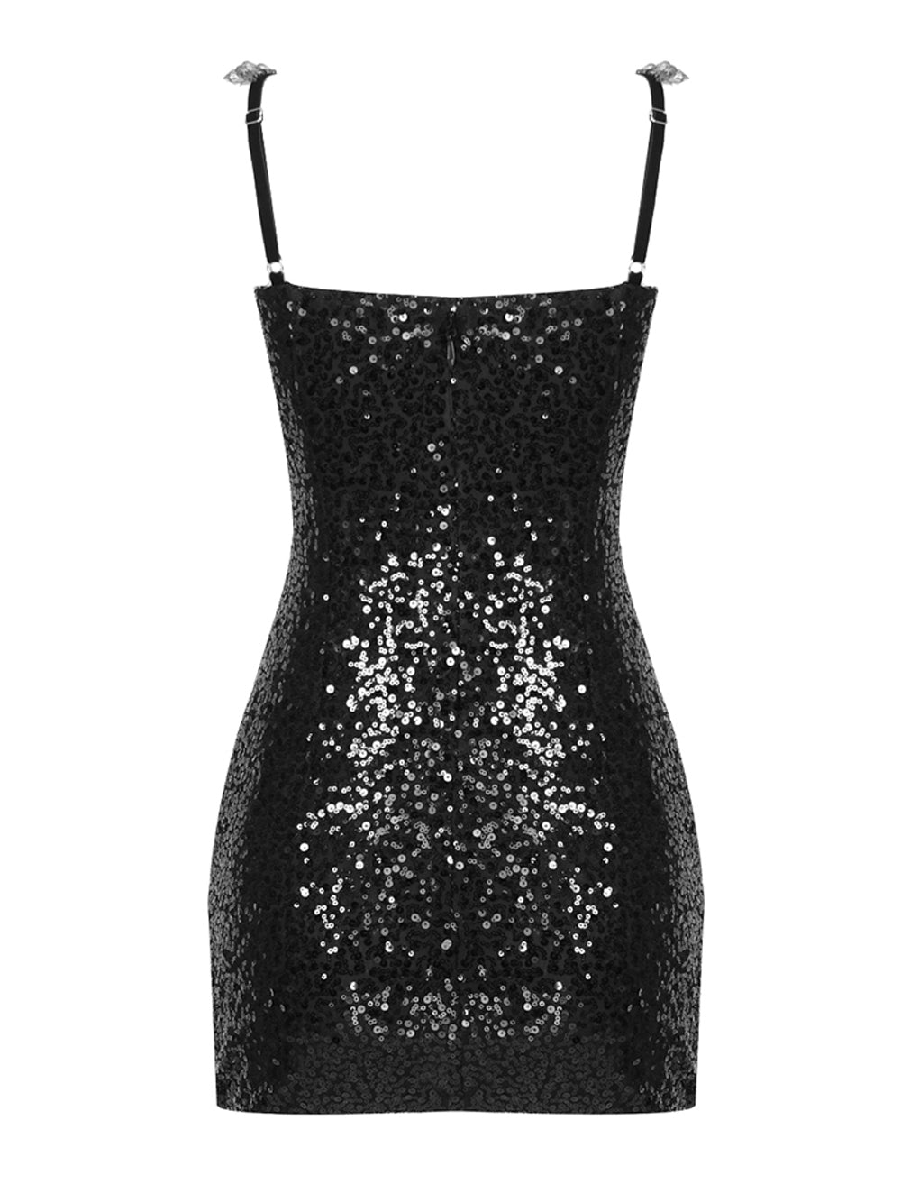Sequin Deep V-Neck Sheer Corset Bodycon Mini Dress