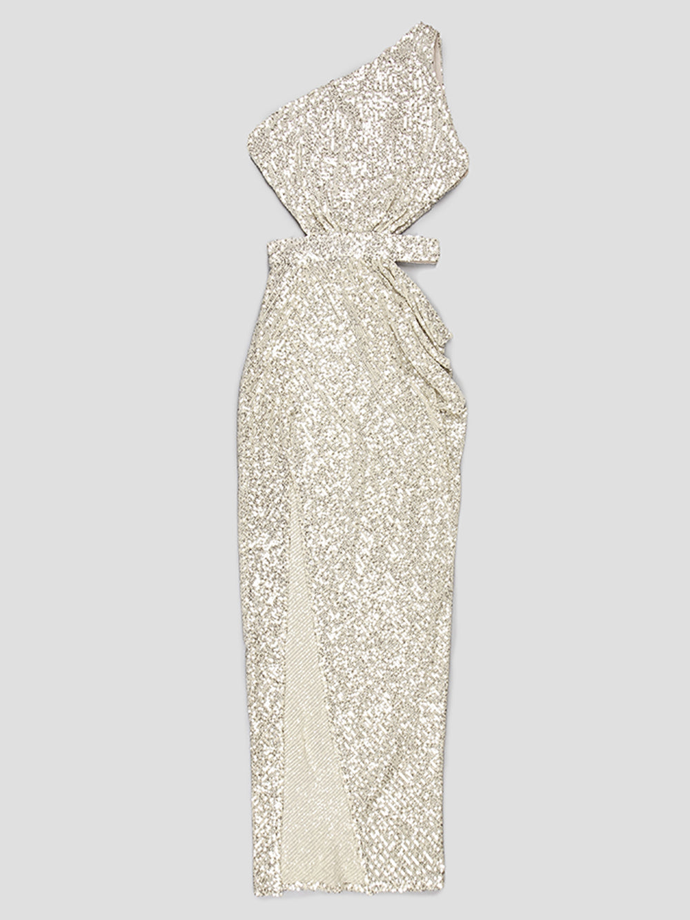 Sequin One Shoulder Cut Out Waist Ruched High Split Bodycon Maxi Gown