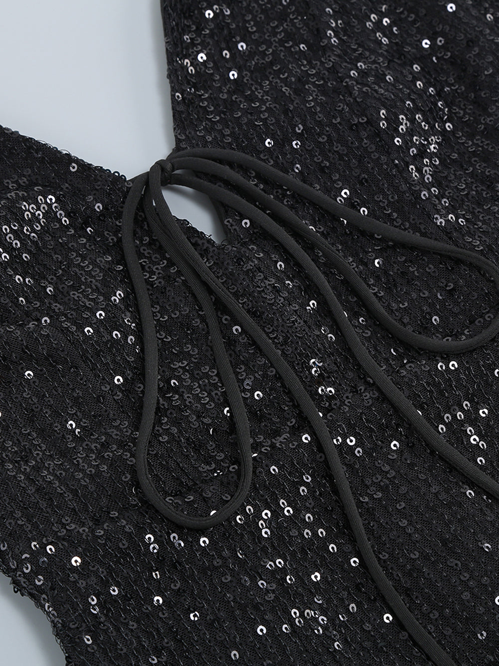 Sequin Deep V-Neck Spaghetti Strap Feather Hem Bodycon Mini Dress