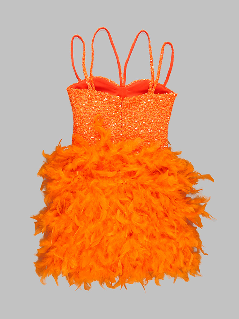 Sequin Sweetheart Cross Strap Feather Skirt Mini Dress