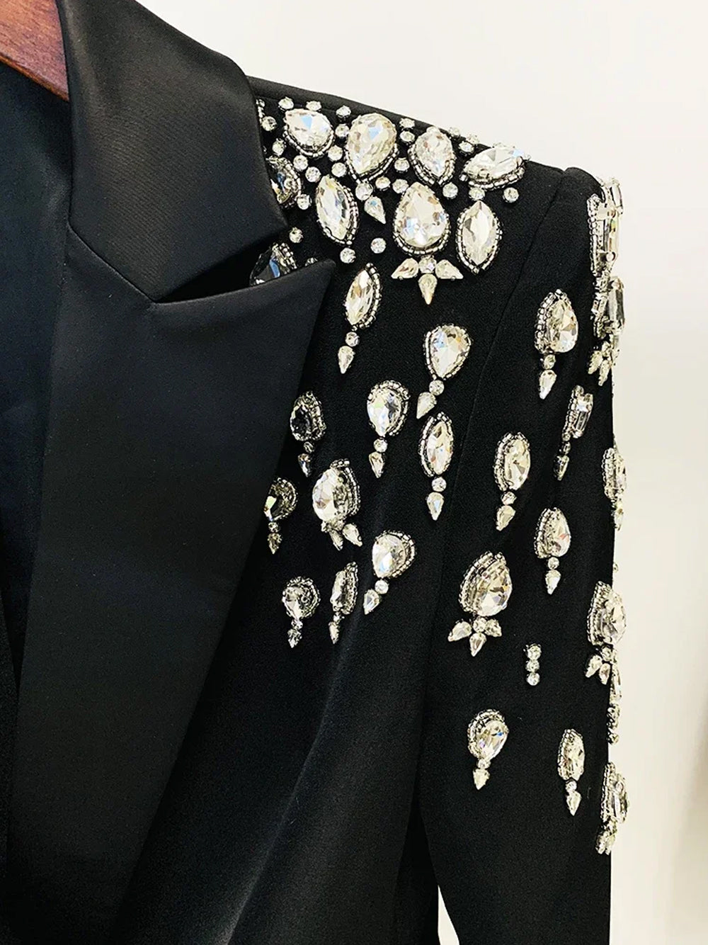 Beaded Double Breasted Satin Lapel Long Sleeve Blazer Mini Dress