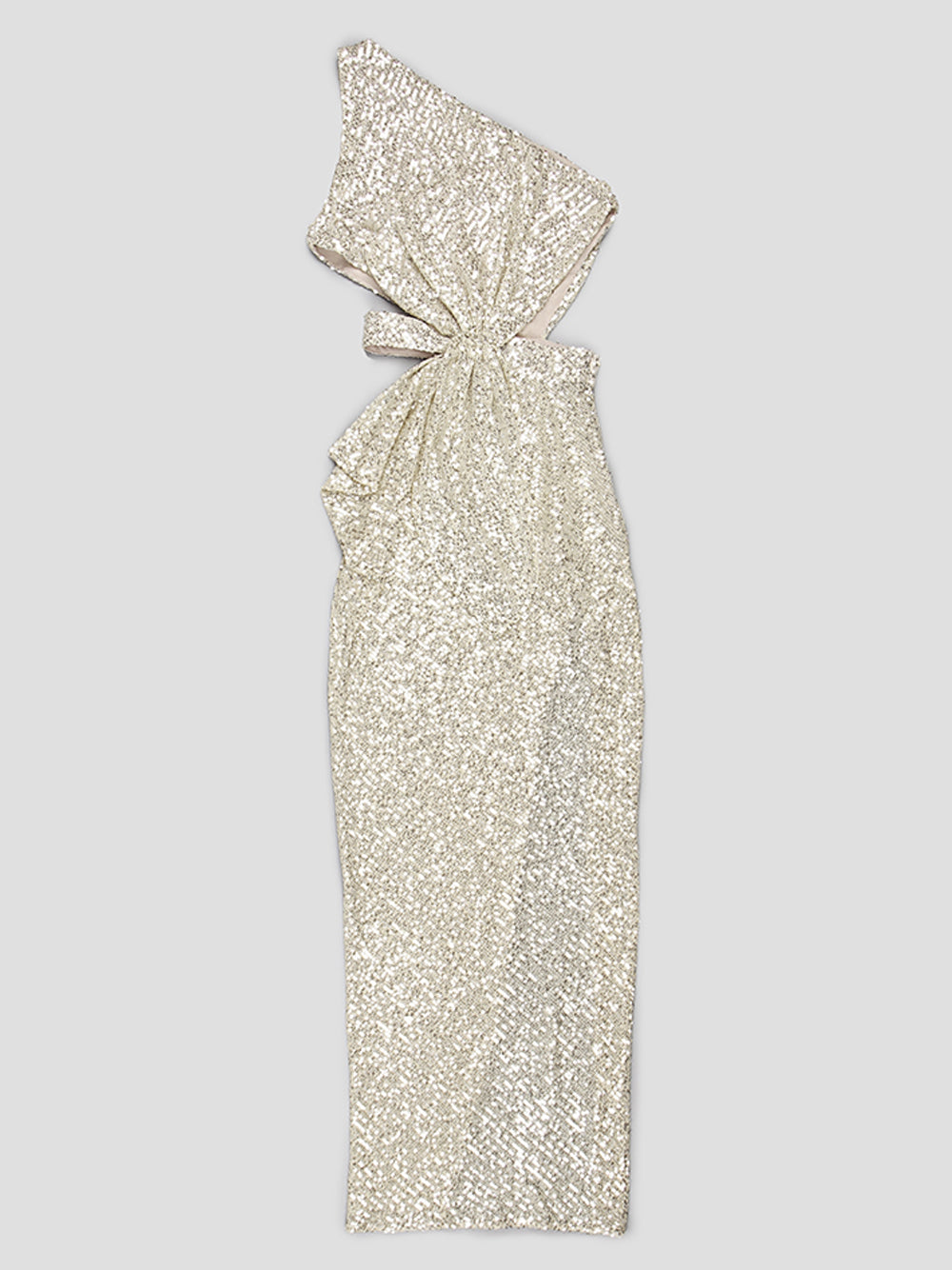 Sequin One Shoulder Cut Out Waist Ruched High Split Bodycon Maxi Gown