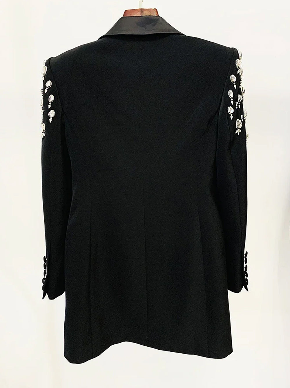 Beaded Double Breasted Satin Lapel Long Sleeve Blazer Mini Dress