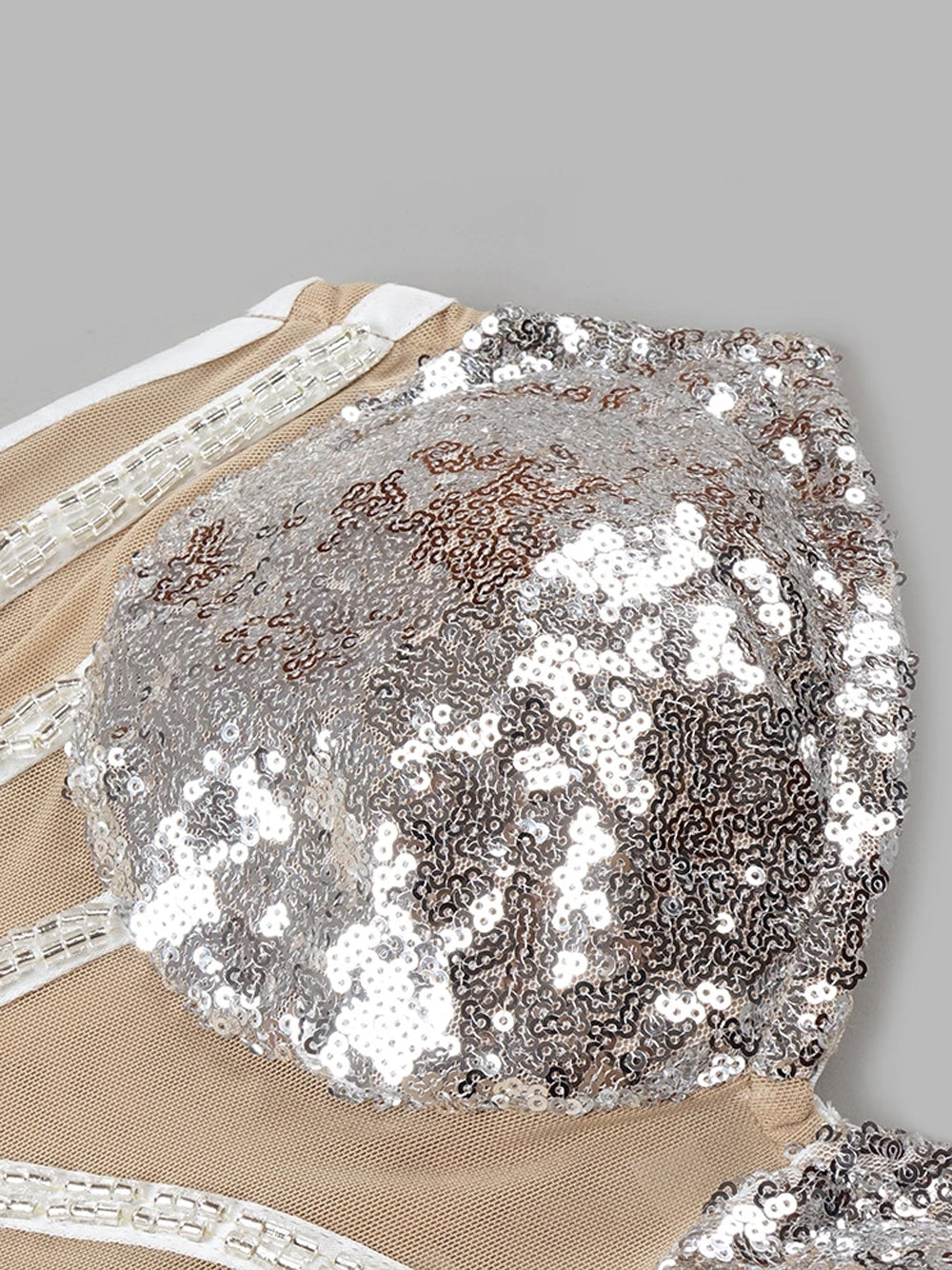 Sequin Strapless Sheer Corset Pearl Beaded Mini Dress