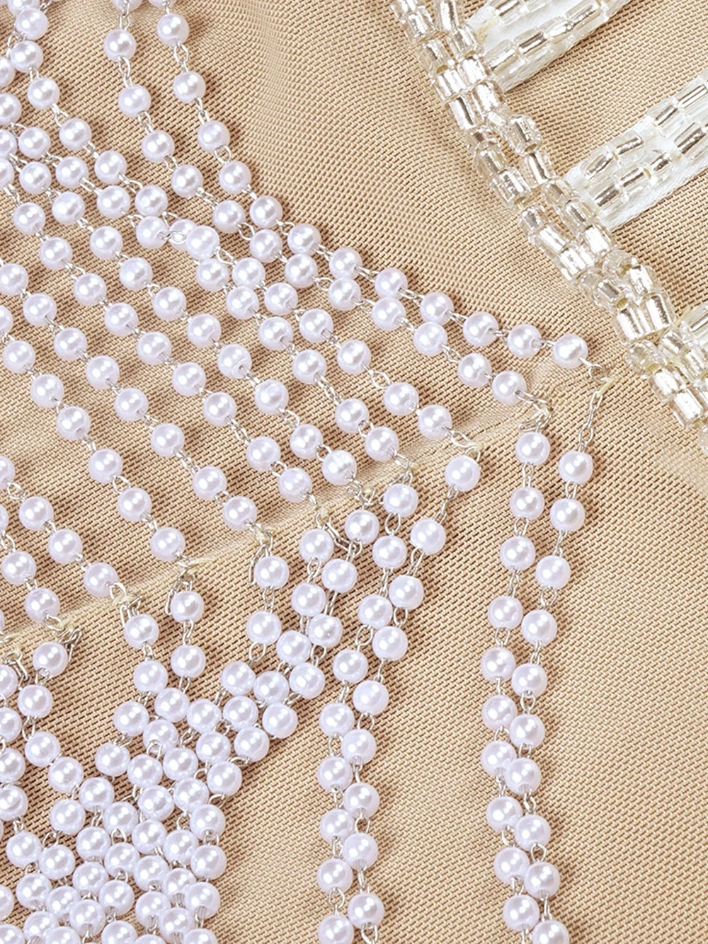 Sequin Strapless Sheer Corset Pearl Beaded Mini Dress