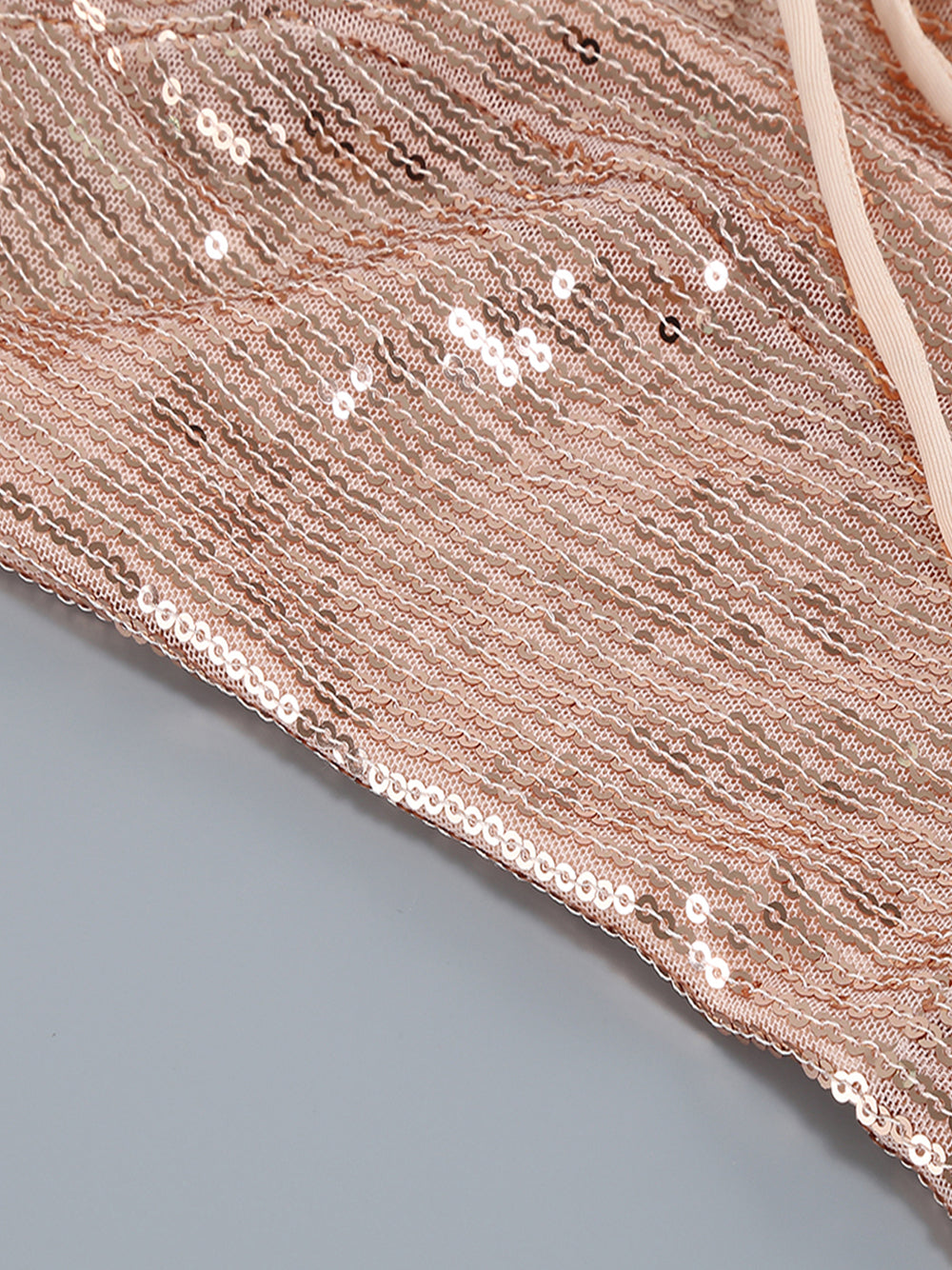 Sequin Deep V-Neck Spaghetti Strap Feather Hem Bodycon Mini Dress