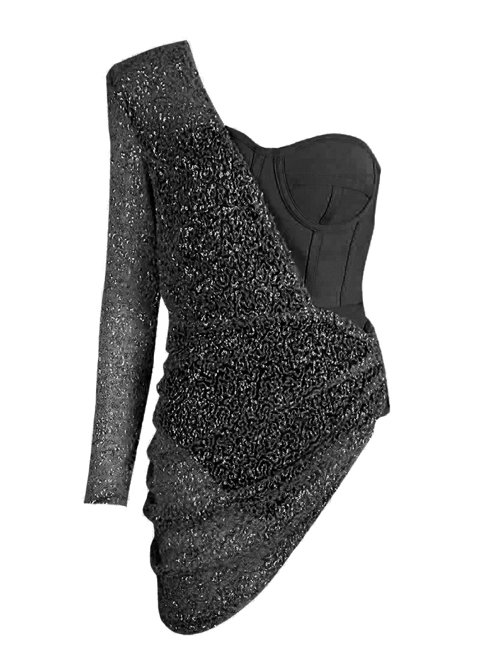 Sequin One Shoulder Long Sleeve Bodycon Mini Dress