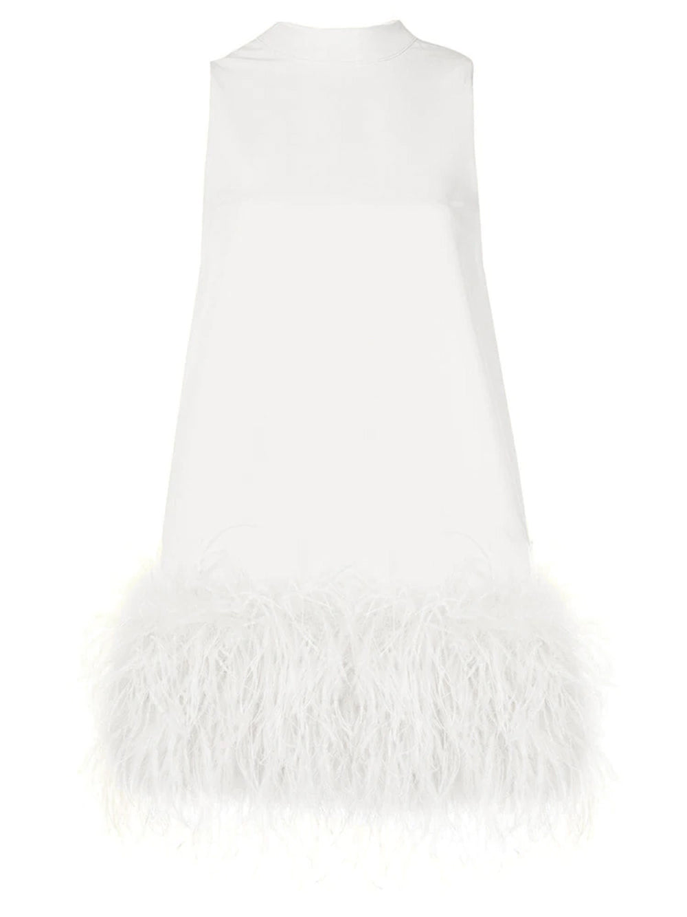 Sleeveless High Neck Feather Hem Shift Mini Dress