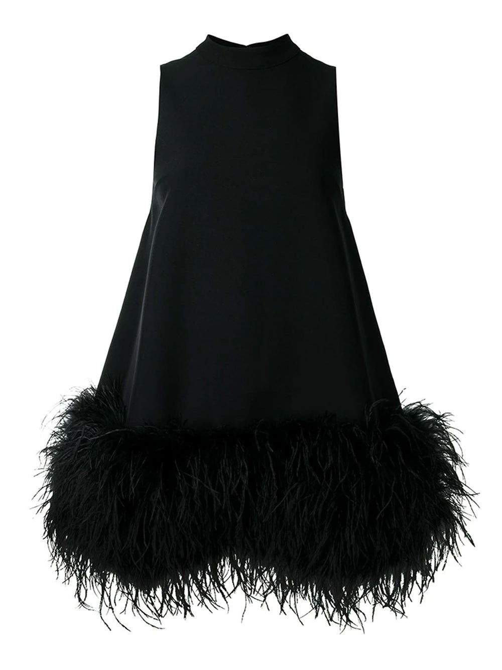 Mock Neck Sleeveless Feather Hem Shift Mini Dress