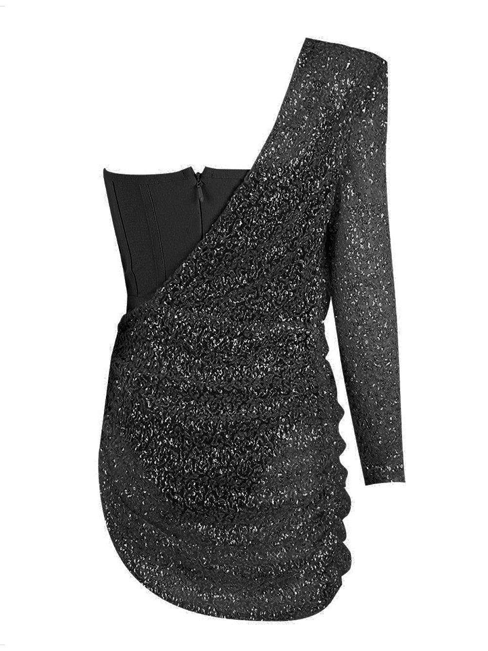 Sequin One Shoulder Long Sleeve Bodycon Mini Dress