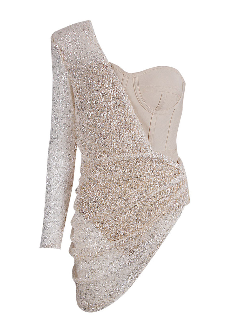 Sequin One Shoulder Long Sleeve Bodycon Mini Dress