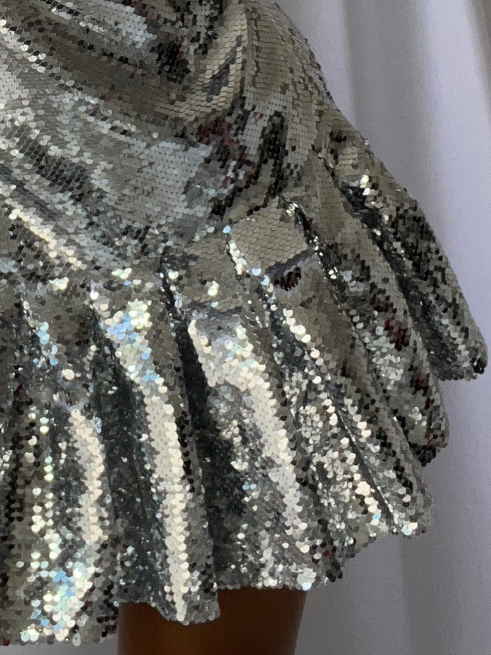 Sequin High Neck Long Sleeve Ruffle Hem Mini Party Dress