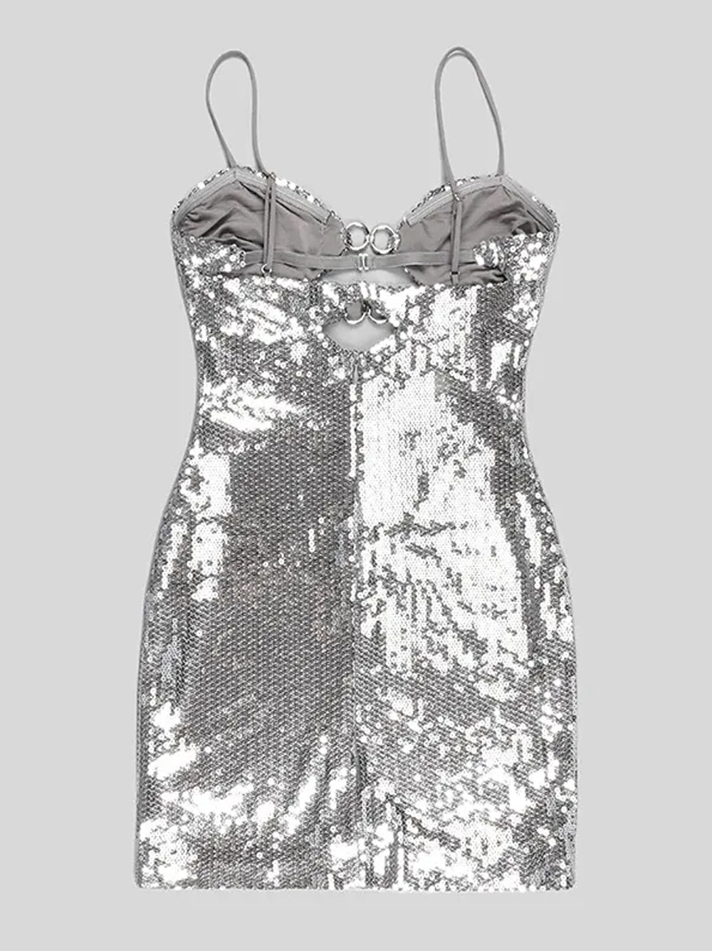 Sequin Spaghetti Strap O Ring Cut Out Bodycon Mini Dress