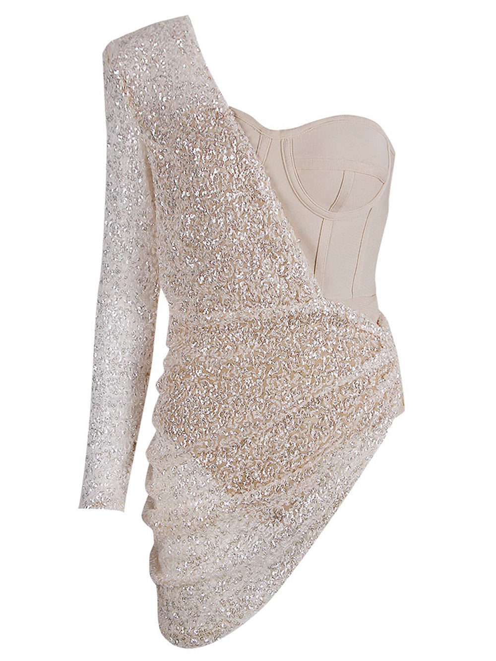 Sequin One Shoulder Long Sleeve Bodycon Mini Dress